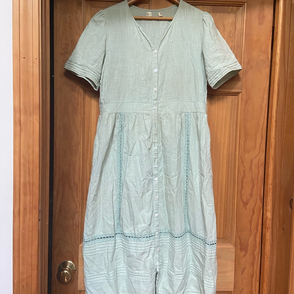 Roolee Green Tiered Buttoned Midi Sundress